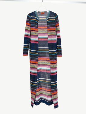 Missoni Blue-Multi Striped Lame-Knit Duster